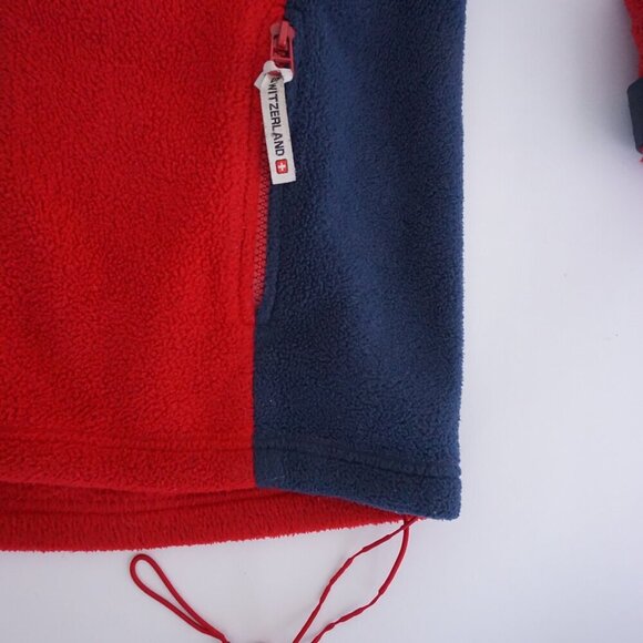 Vintage '90s Burisport.Ch Switzerland Red Navy Fleece Hiking Zip Up Sweater S - Picture 6 of 10